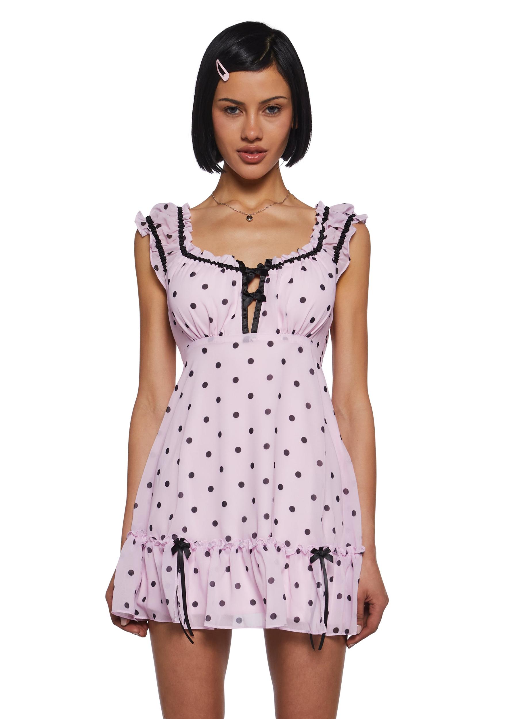 Womens Polka Dot Chiffon Mini Dress Sugar Thrillz - Pink Product Image