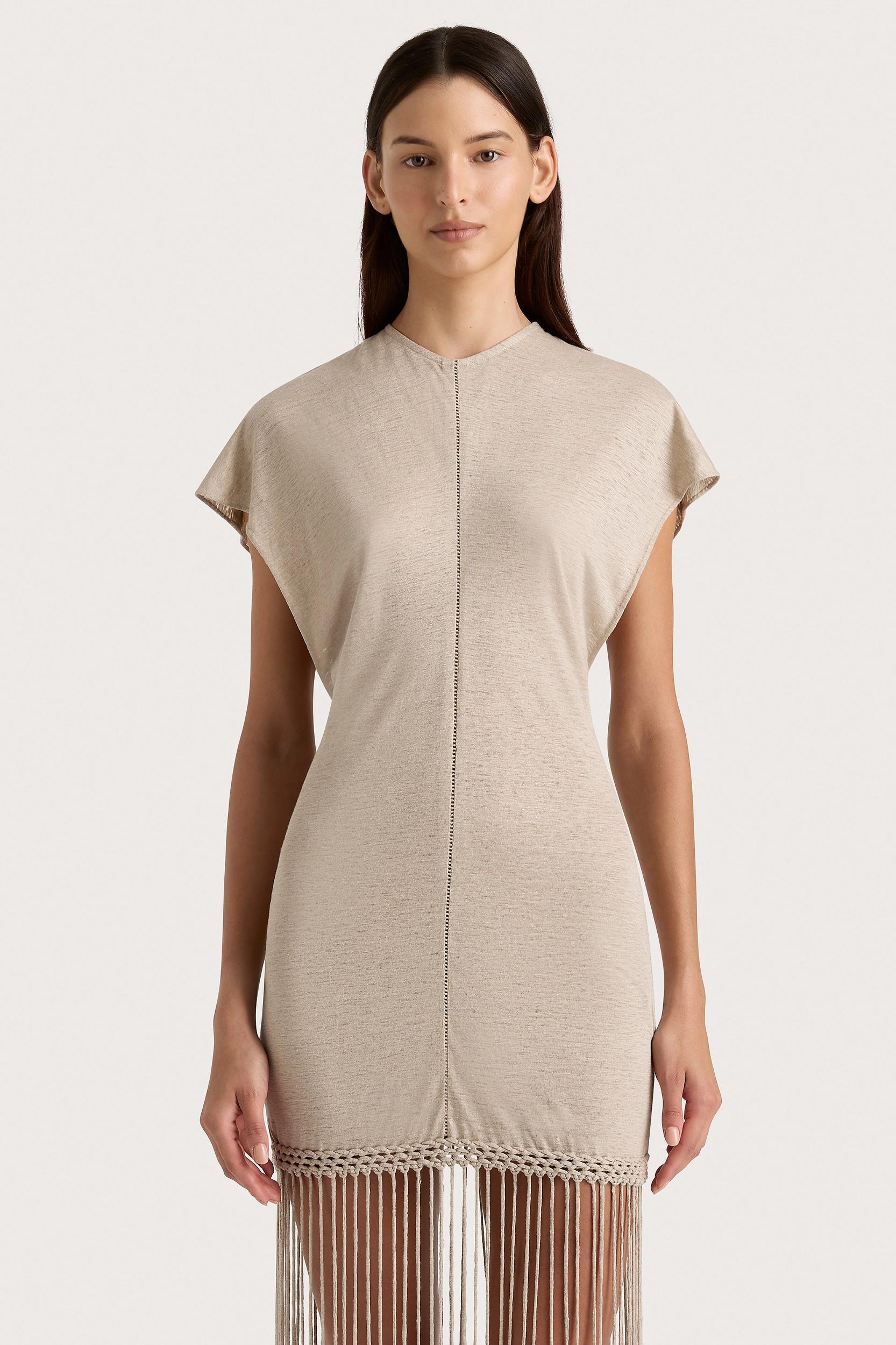Ines Fringe Dress Oatmeal - Final Sale Product Image