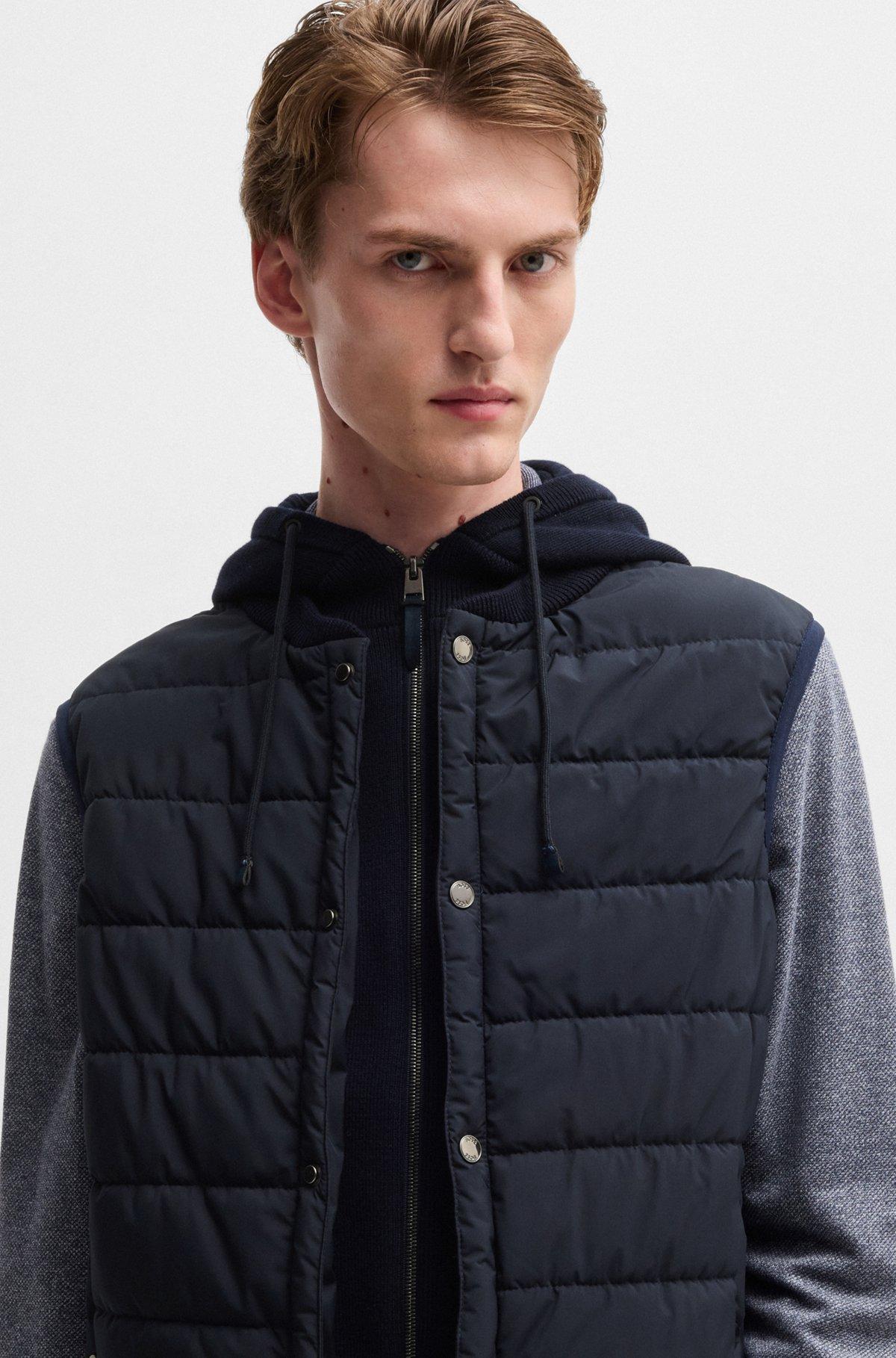 Hooded gilet in wool with down-blend front panel Product Image