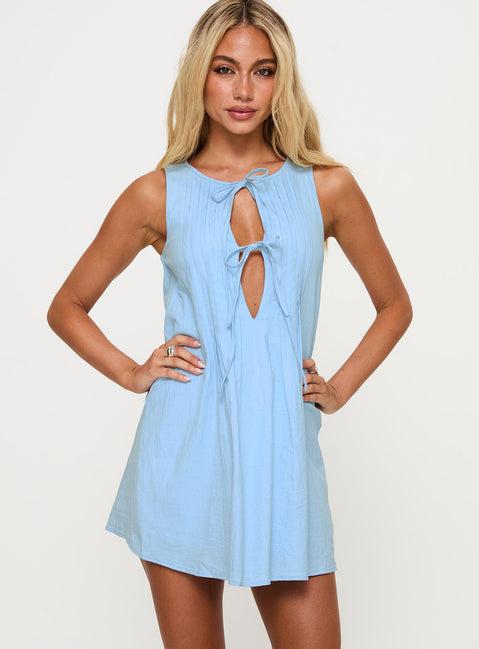 Caddie Tie Mini Dress Blue Product Image