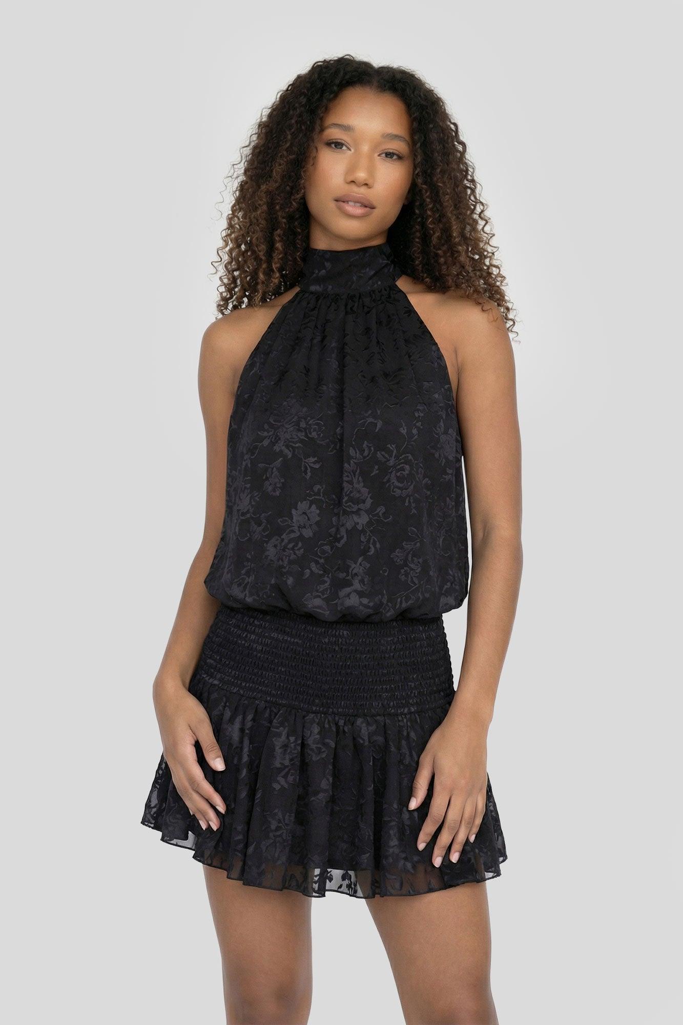 Lace Cinched Waist Mini Halter Dress Female Product Image