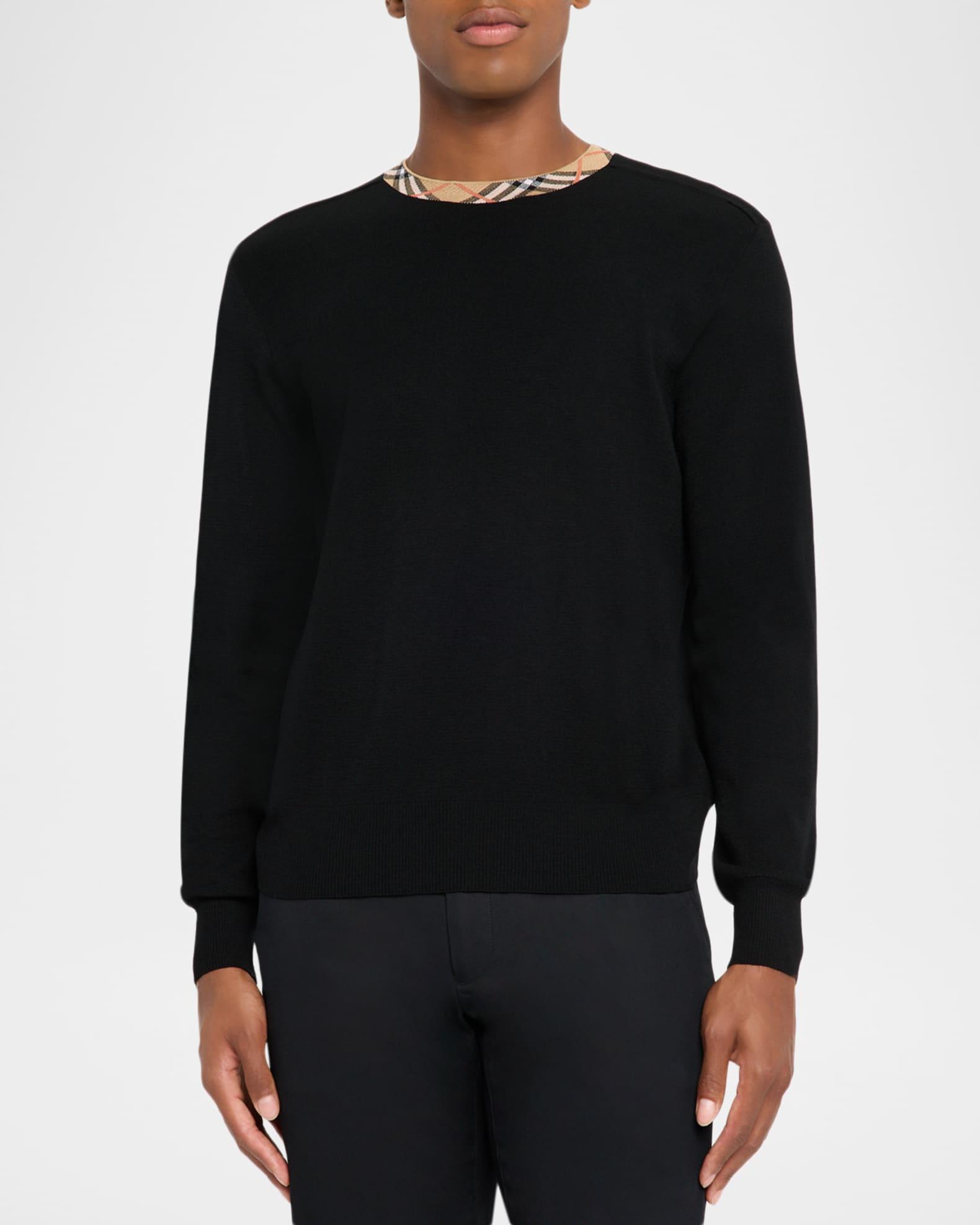 Men's Check-Trim Wool Crewneck Sweater Product Image