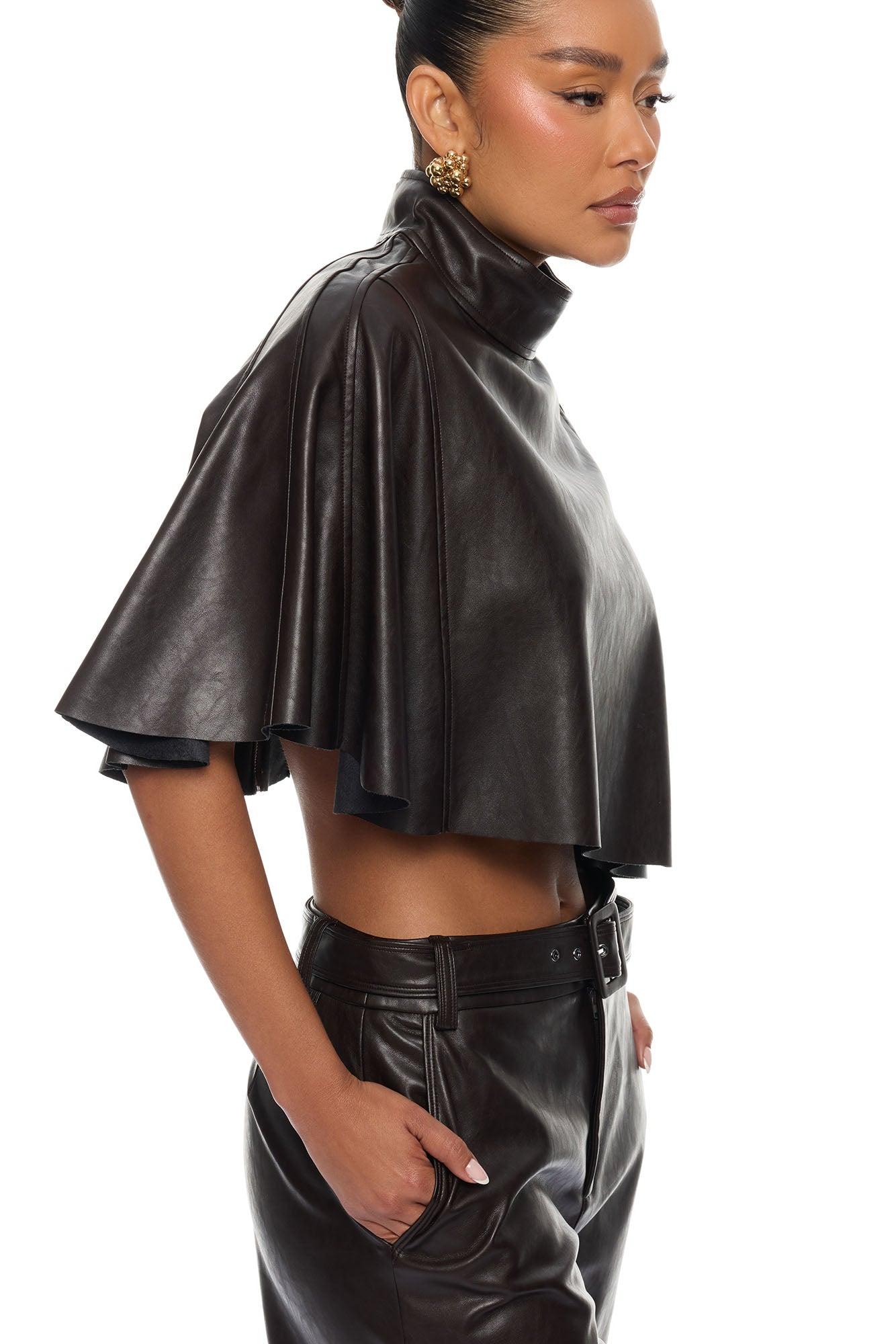 City Streets Faux Leather Balloon Pant Set - Chocolate Female Product Image