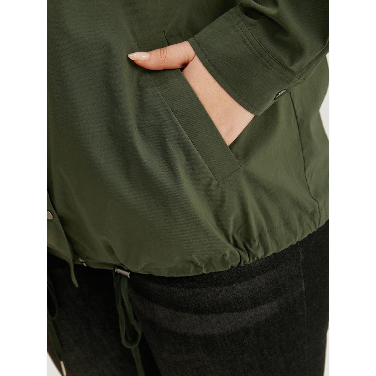 Plus Size Plain Drawstring Hem Zipper Fly Flap Pocket Jacket Women Sage Plain Pocket Everyday Jackets BloomChic 12/L Product Image
