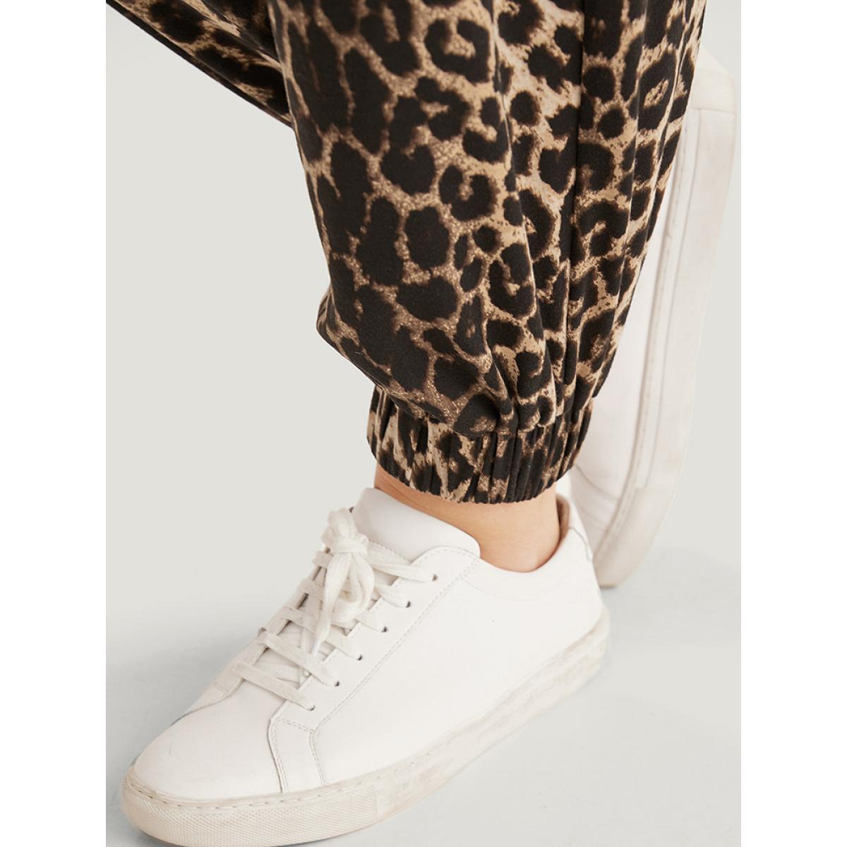 Leopard Print Pocket Elastic Waist Carrot Sweatpants Leopard Plus Size Women Casual Dailywear Elastic Waist 28/5X Bloomchic Product Image