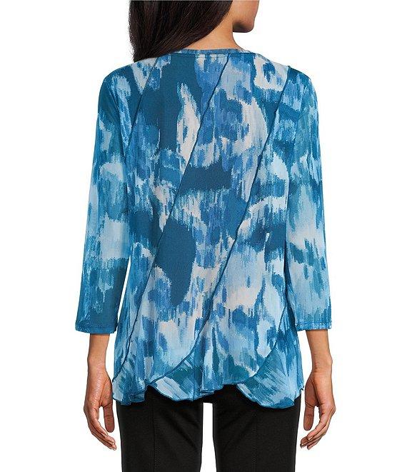 Slim Factor by Investments Kiki Blur Print Crew Neck Long Sleeve Ruffled Hem Lined Top Product Image