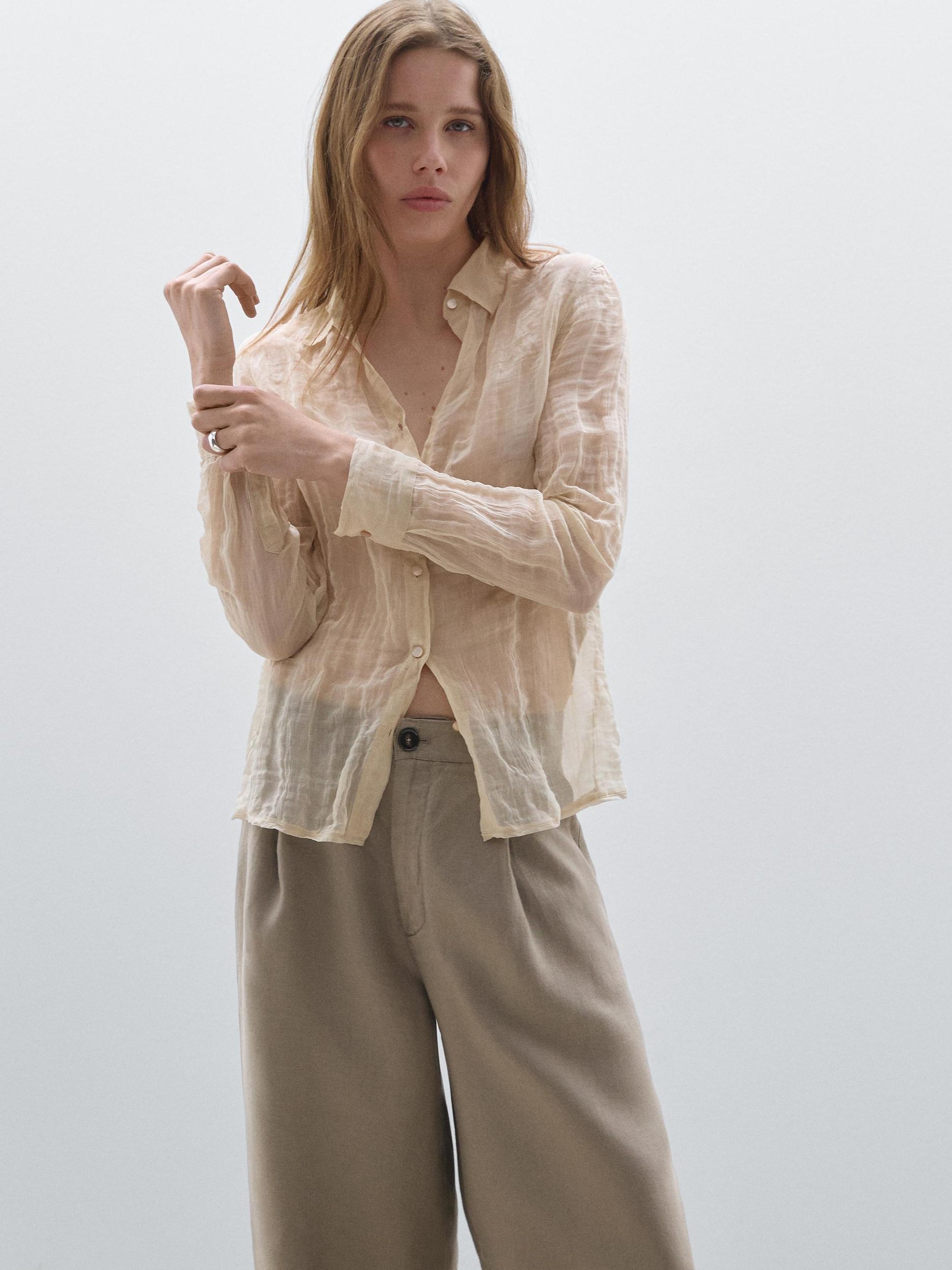 100% linen wide-leg mid-rise trousers Product Image