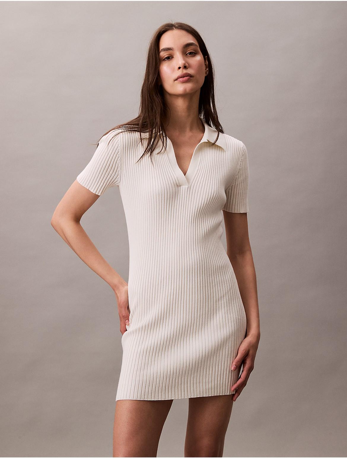 Calvin Klein Womens Cotton Rib Polo Mini Dress - Neutral Product Image