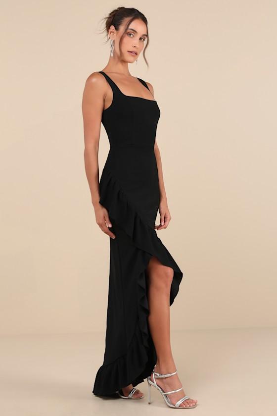 Immaculate Excellence Black Sleeveless Ruffled Tulip Maxi Dress Product Image