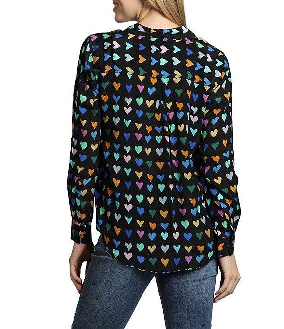 APNY Printed Collared Neckline Long Sleeve Blouse Product Image