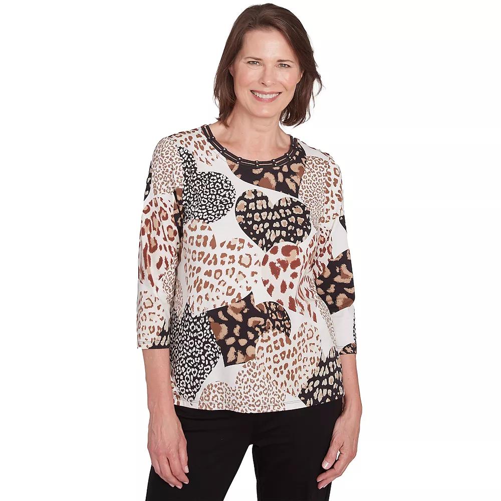 Women's Alfred Dunner Animal Print Hearts Top, Size: Medium, Neutral Team Product Image