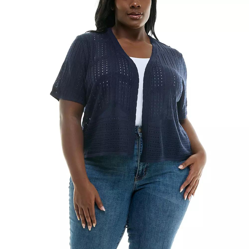 Plus Size Nina Leonard Open Front Crochet Bolero, Women's, Size: 3XL, Blue Product Image
