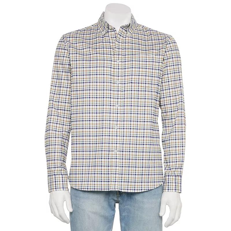 Men's Sonoma Goods For Life® Long Sleeve Perfect Length Button-Down Shirt, Size: Large, Grey And White Stripes Product Image