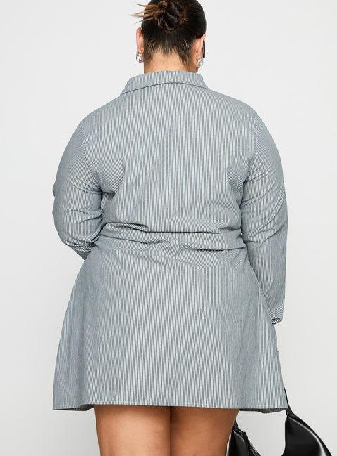 Publicity Long Sleeve Mini Dress Blue Pinstripe Curve Product Image