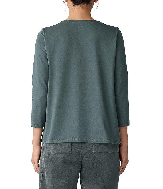 Eileen Fisher Organic Cotton Jersey Knit Round Neck 3/4 Sleeve Tee Product Image