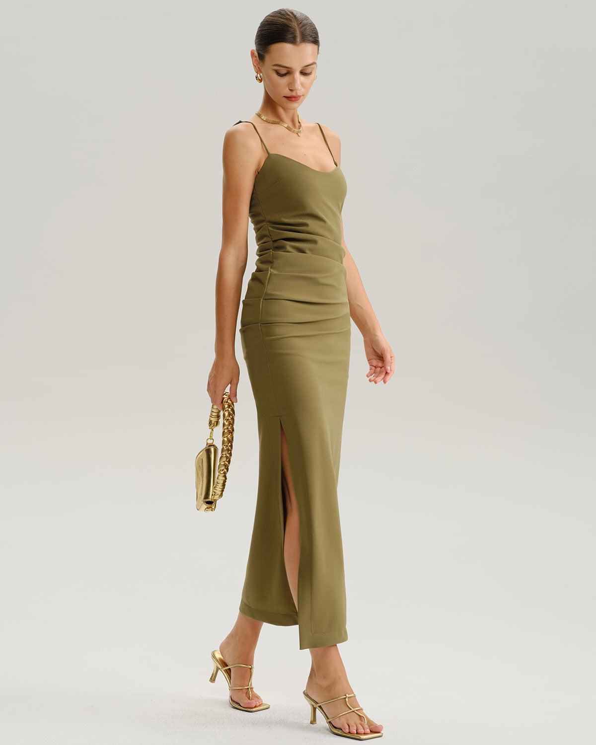 Green Bodycon Slip Midi Dress Product Image