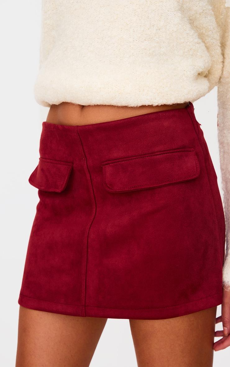 Burgundy Faux Suede Pocket Front Mini Skirt Product Image