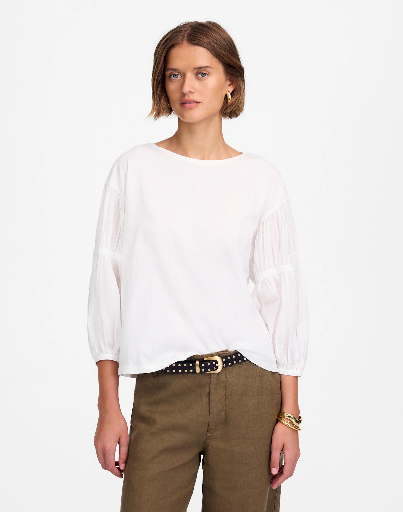 Puff-Sleeve Drop-Shoulder Knit Top Product Image