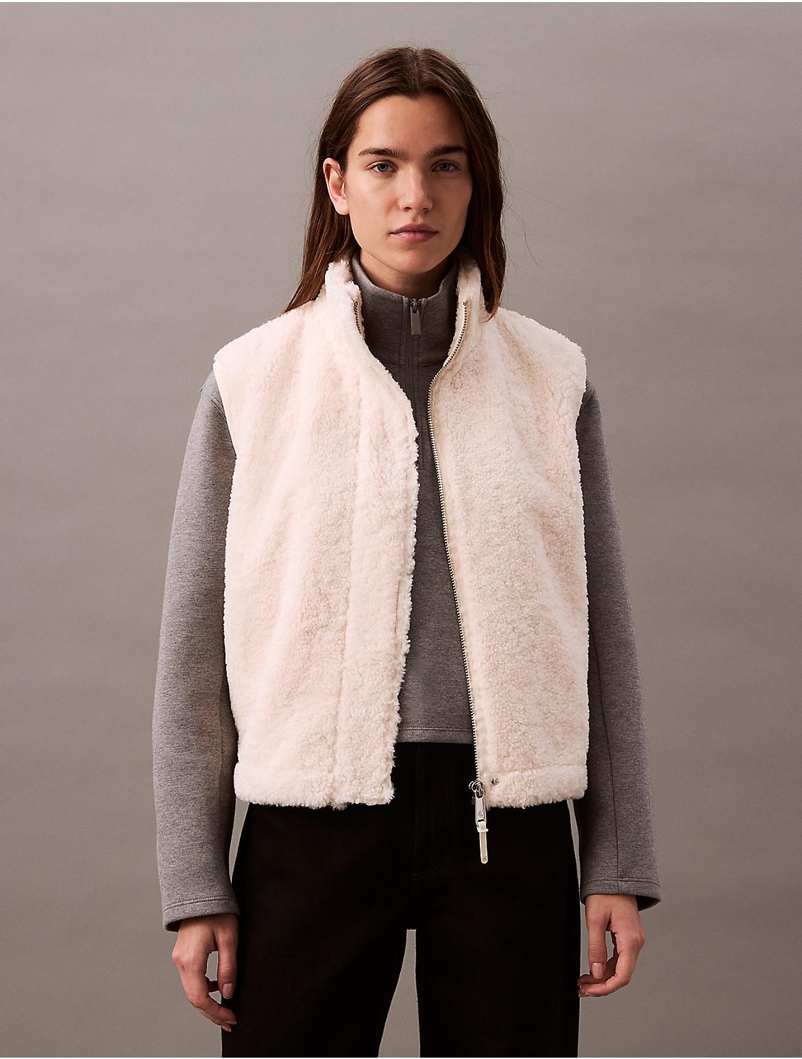 Calvin Klein Womens Sherpa Cocoon Vest - White Product Image