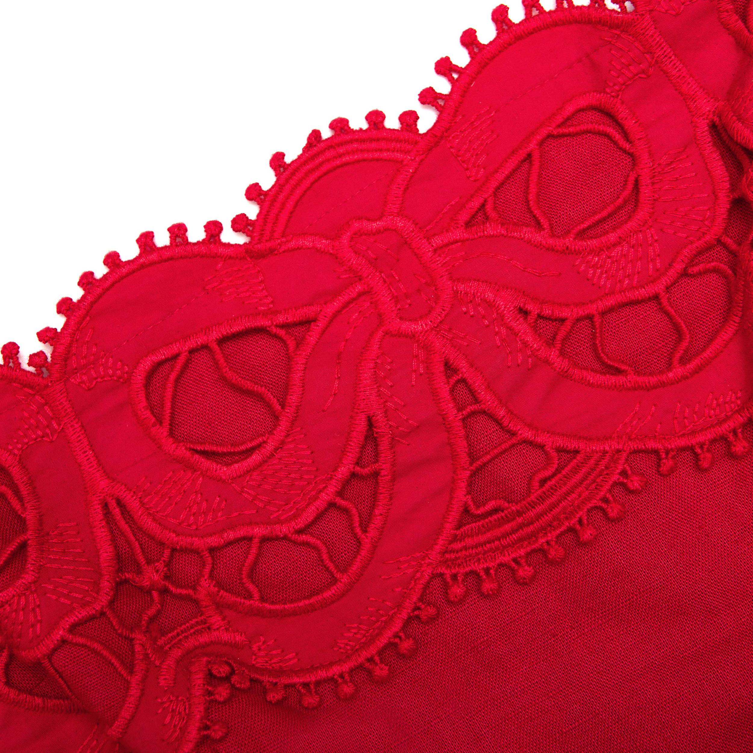 Red Linen Lace Insert Mini Dress Product Image