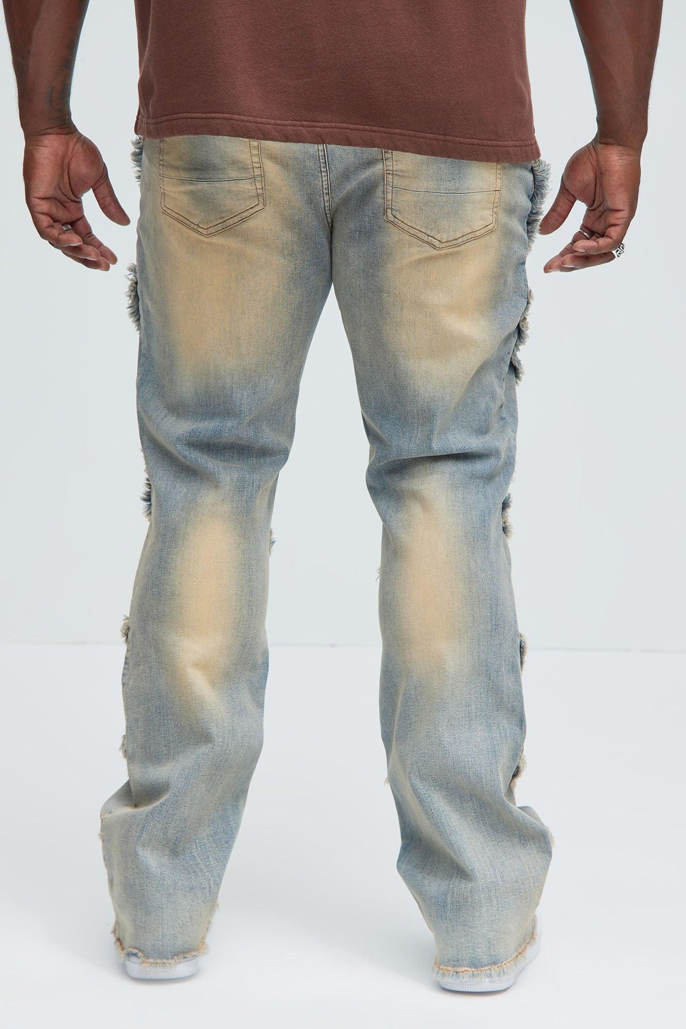 Slanted Fray Stacked Skinny Flare Jeans - Vintage Wash Product Image