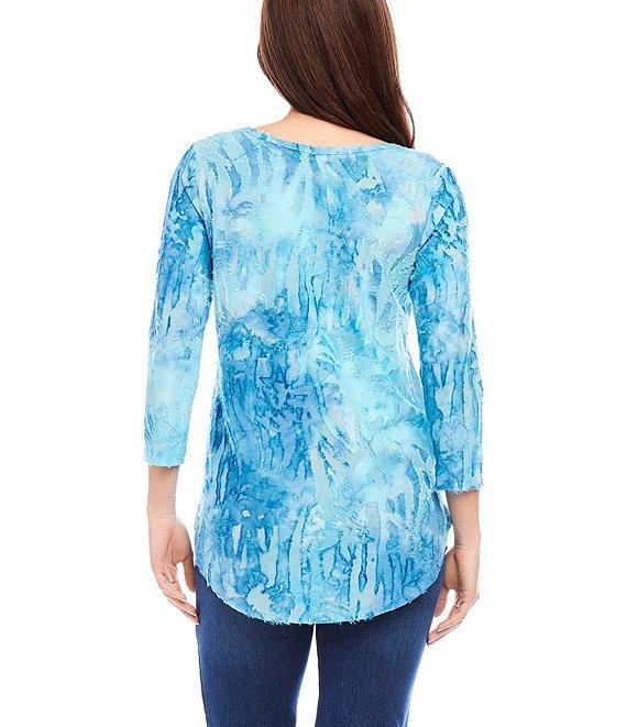 Karen Kane Tie Dye Burnout Crew Neck 3/4 Sleeve Tee Product Image