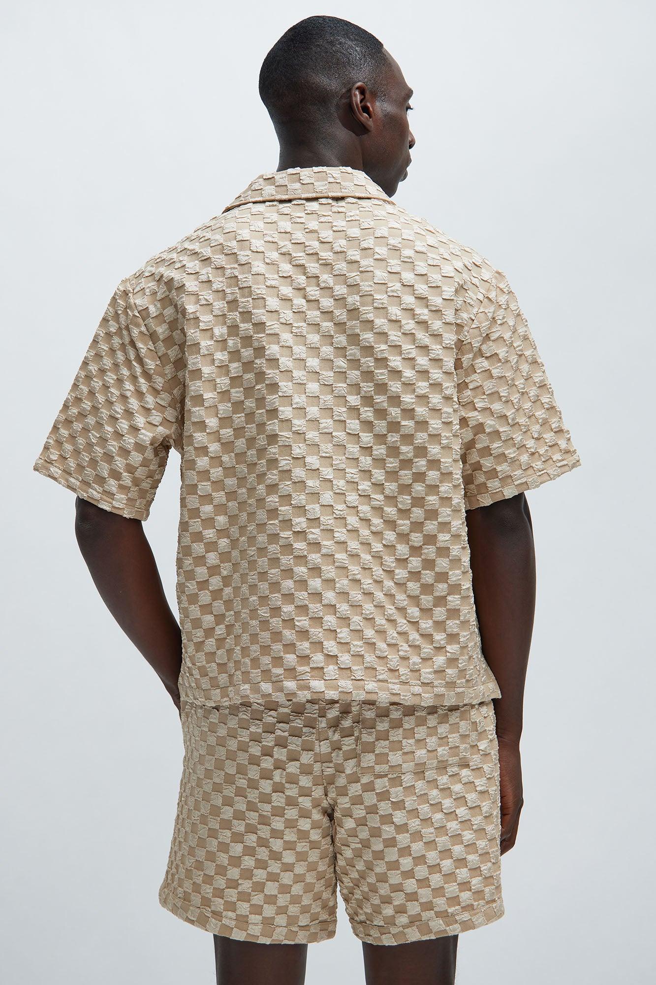 Crinkled Checkers Shirt - Tan Product Image