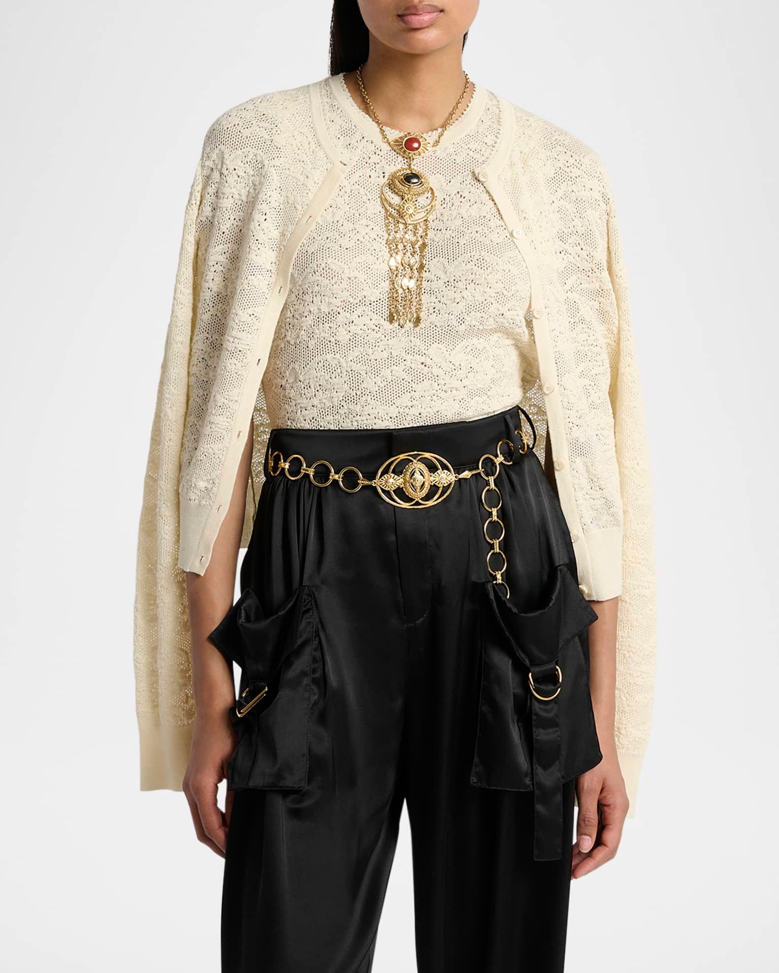 Double Lace Knit Crewneck Cardigan With Tank Product Image