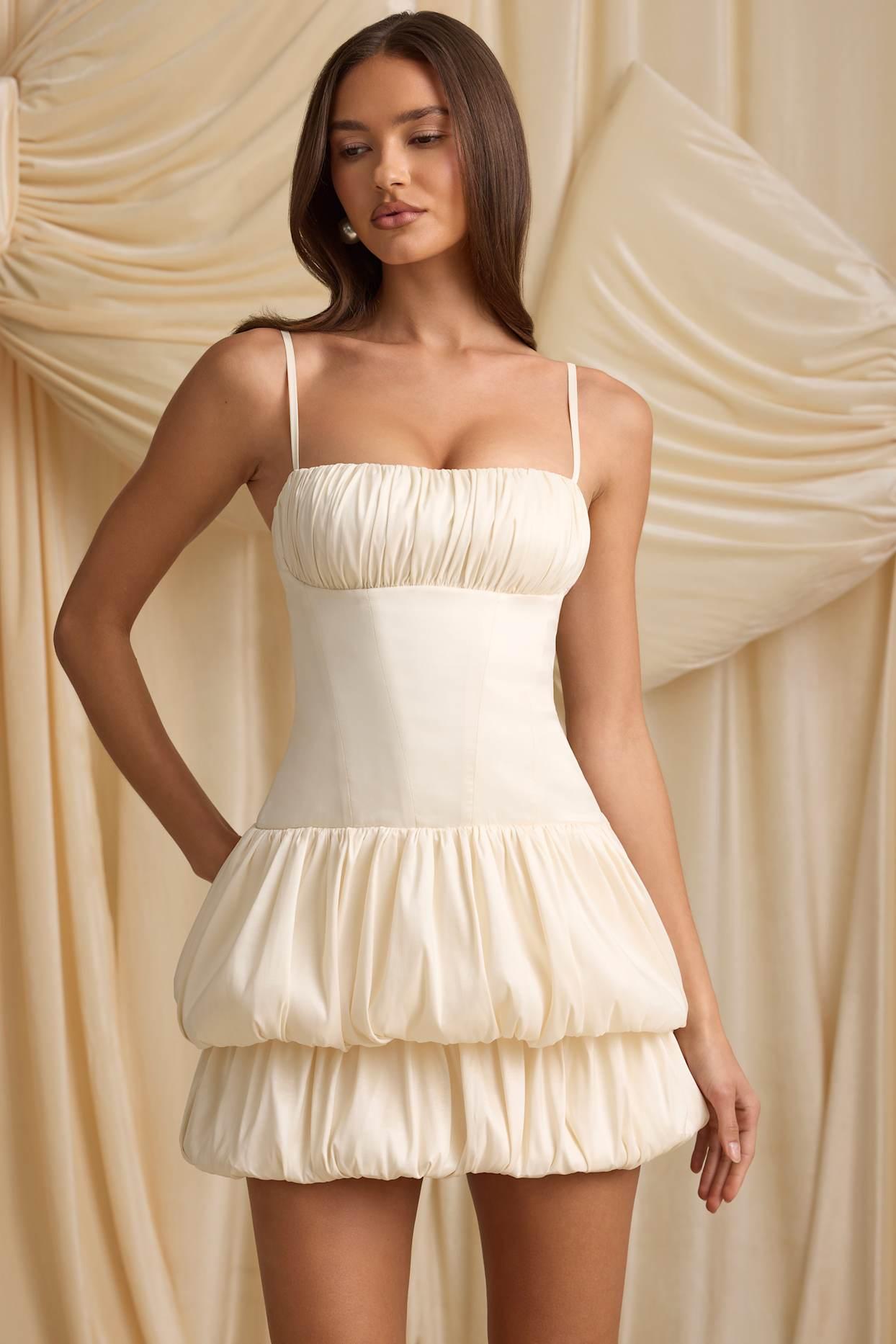 Layered Bubble Hem Corset Mini Dress in Ivory Product Image