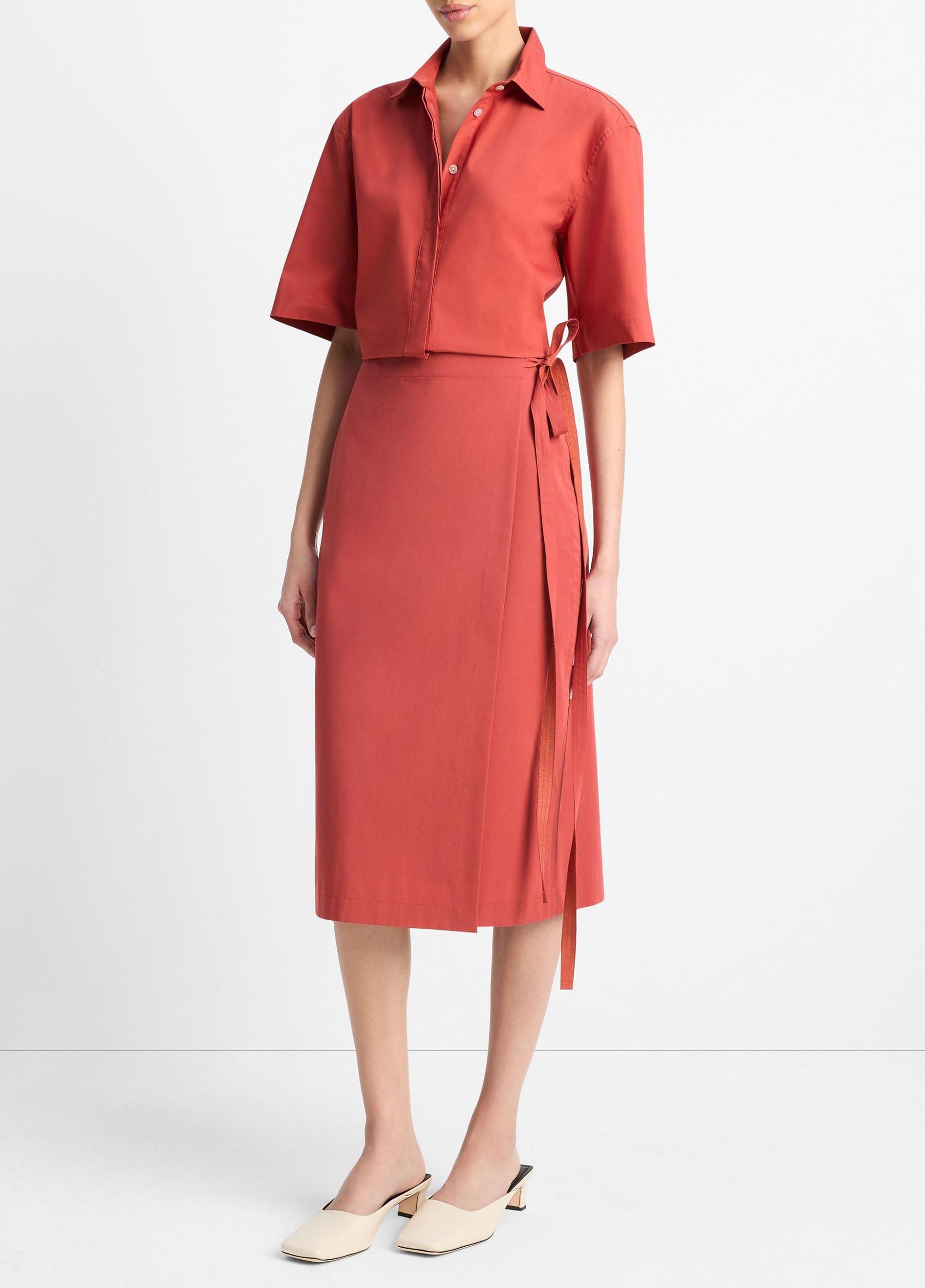 Cotton-Blend Straight Wrap Skirt Product Image