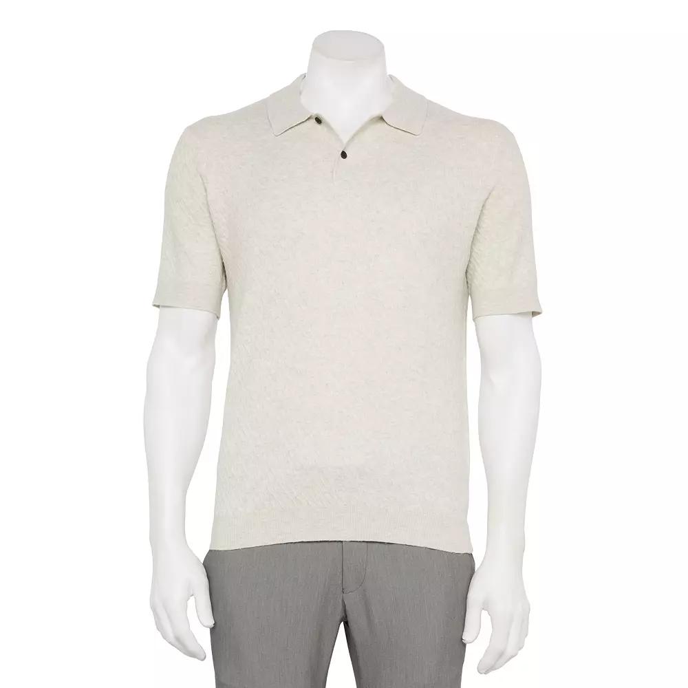 Men's For The Republic Short Sleeve Textured Polo, Size: XL, Oatmeal Grey Product Image