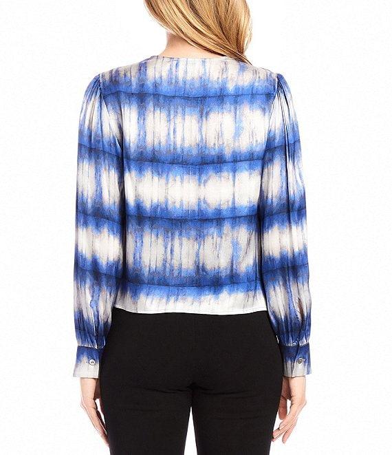 Karen Kane Satin V-Neck Long Sleeve Drape Front Top Product Image