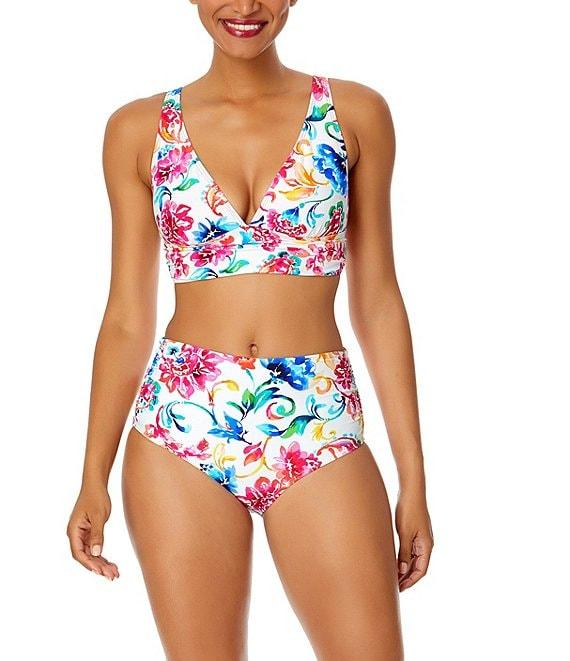 Anne Cole Watercolor Paisley Soft Banded Shirred Bralette Swim Top Product Image