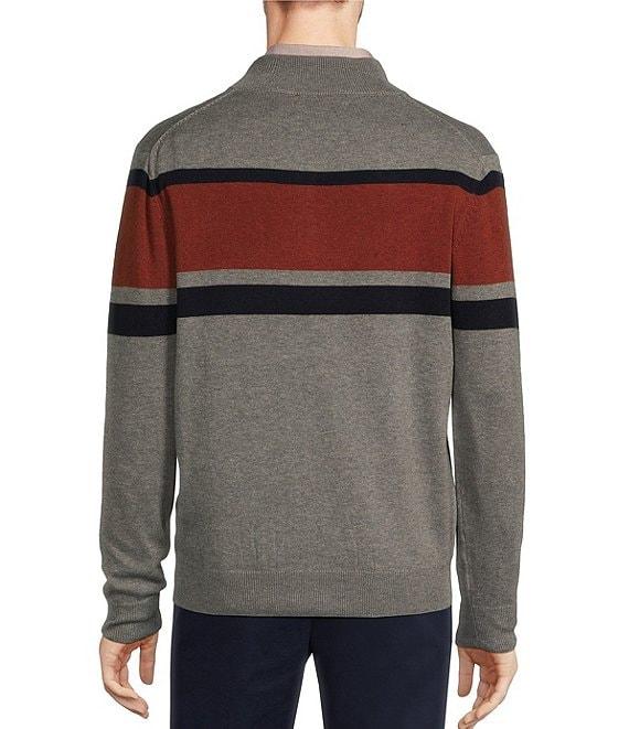 Roundtree & Yorke Long Sleeve Chest Stripe Quarter Zip Sweater Pullover Product Image