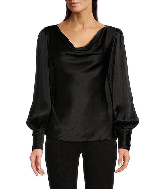 tyler boe Olivia Silk Charmeuse Draped Cowl Neck Long Sleeve Blouse Product Image