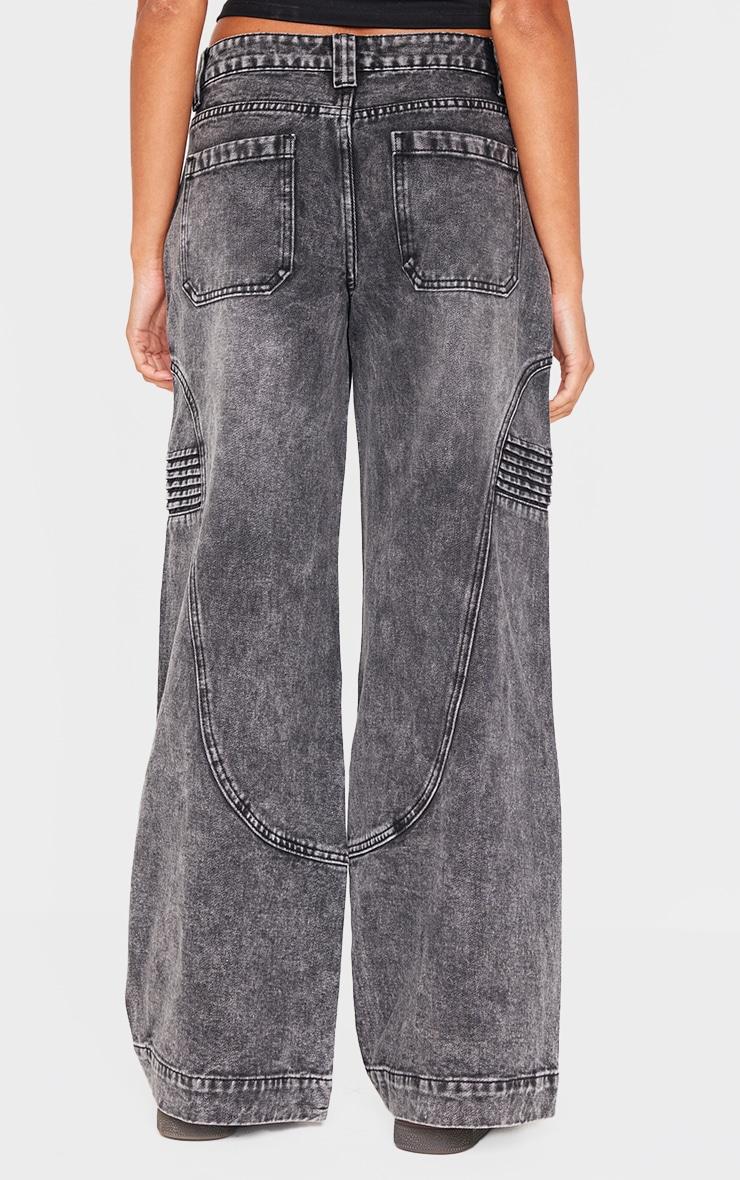 Grey Panel Seam Detail Wide Leg Jeans Product Image