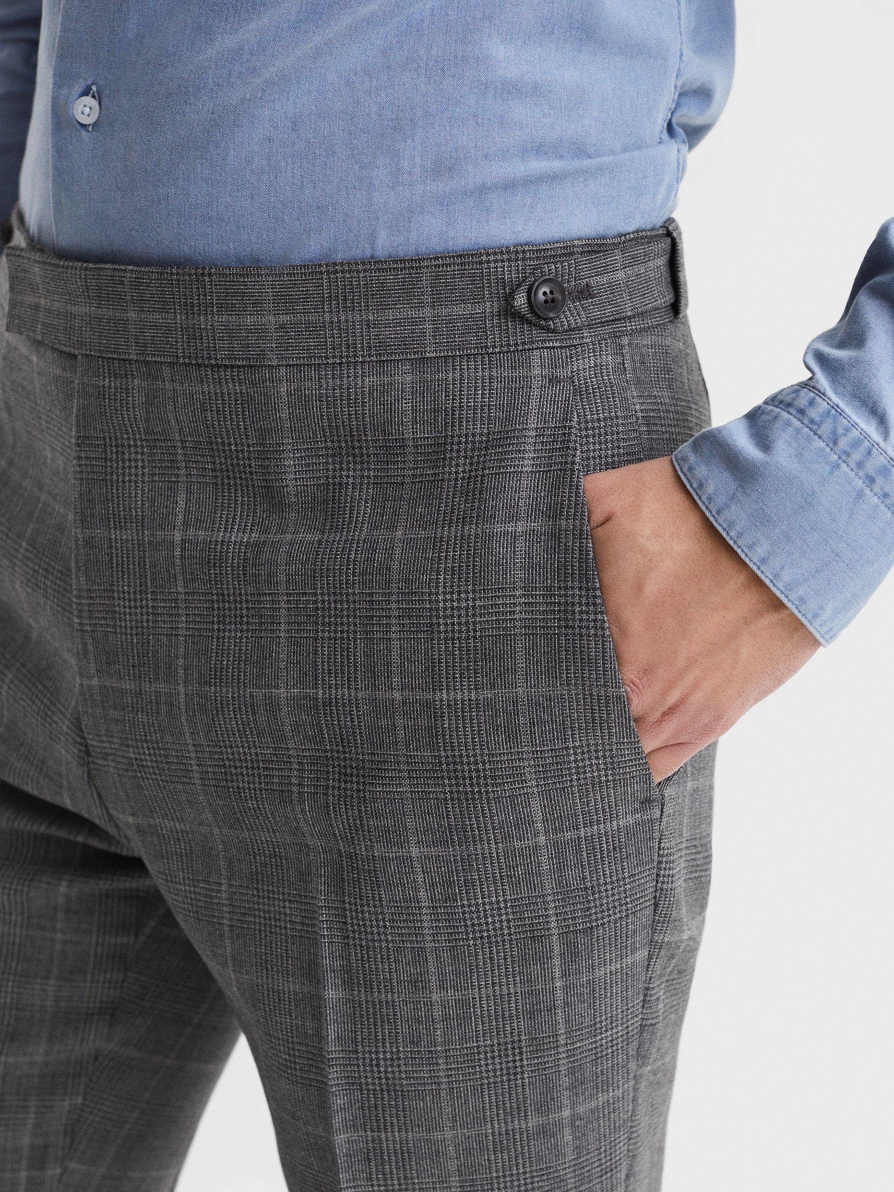 Slim Fit Checked Trousers in Grey Product Image
