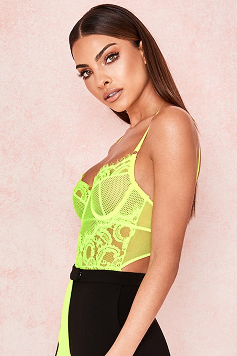 Nadia  neon yellow lace bodysuit Product Image