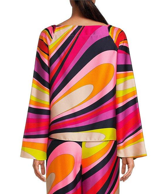 Trina Turk Woven Satin Georgette Abstract Print Square Neck Flare Sleeve Torie Coordinating Top Product Image