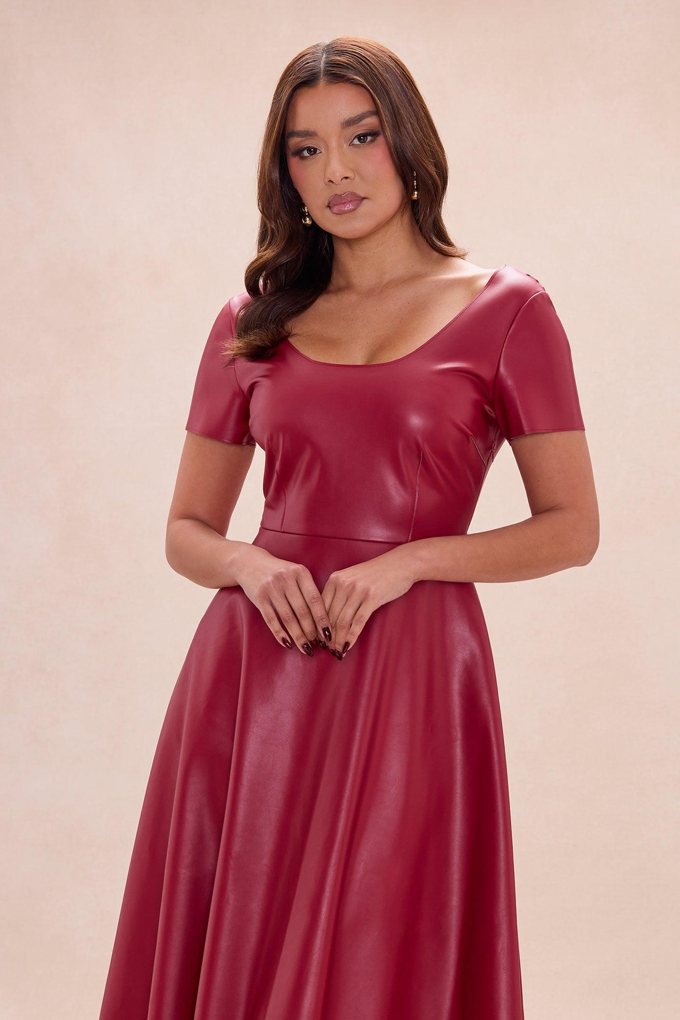 Jaclyn Faux Leather Midi Dress - Burgundy Female Product Image