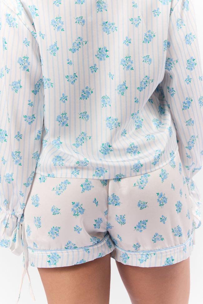 Sleep On My Side Blue Floral Satin Pajama Shorts FINAL SALE Product Image