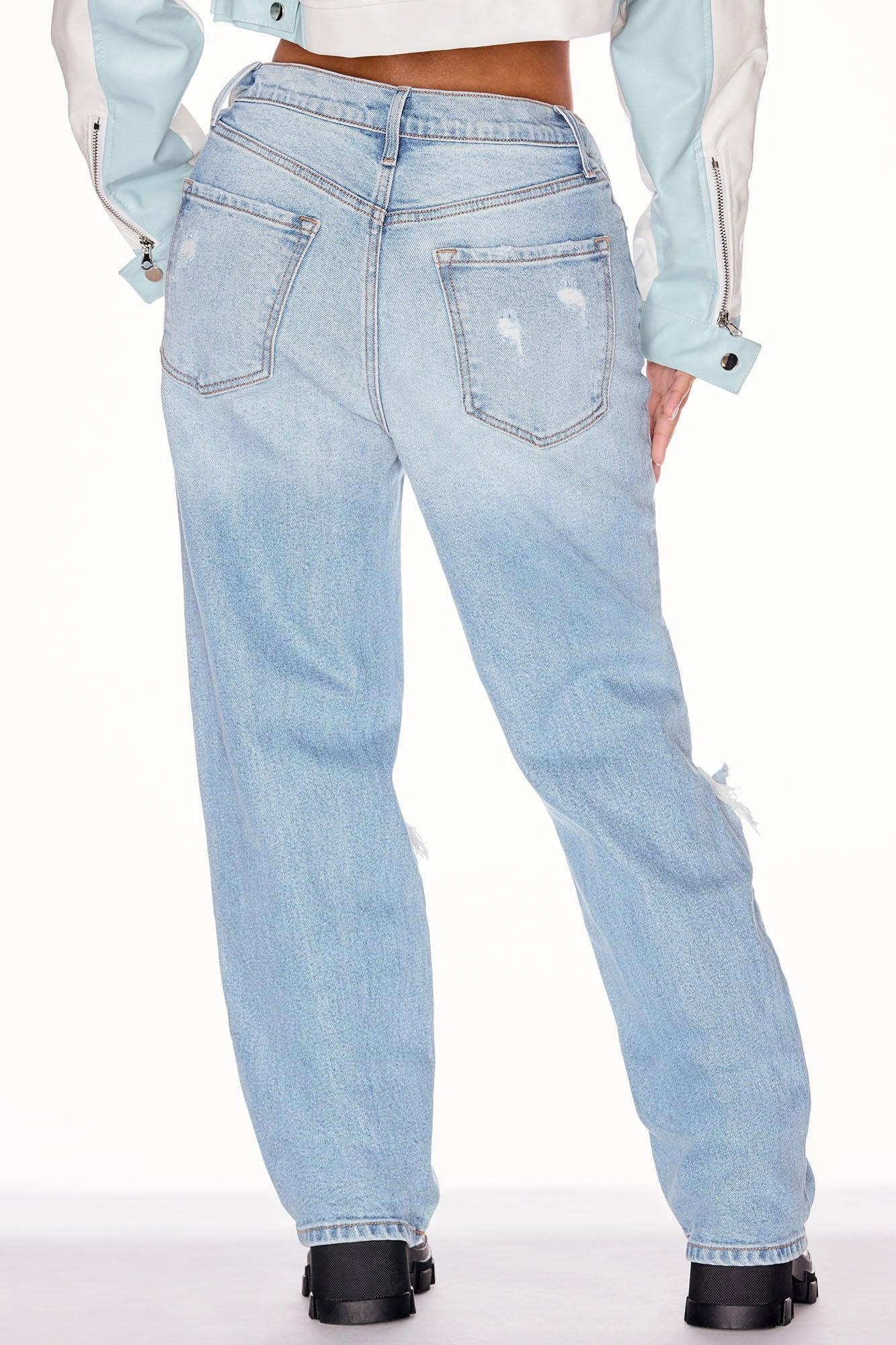 Petite As You Please Ripped Straight Leg Jeans - Light Blue Wash Product Image