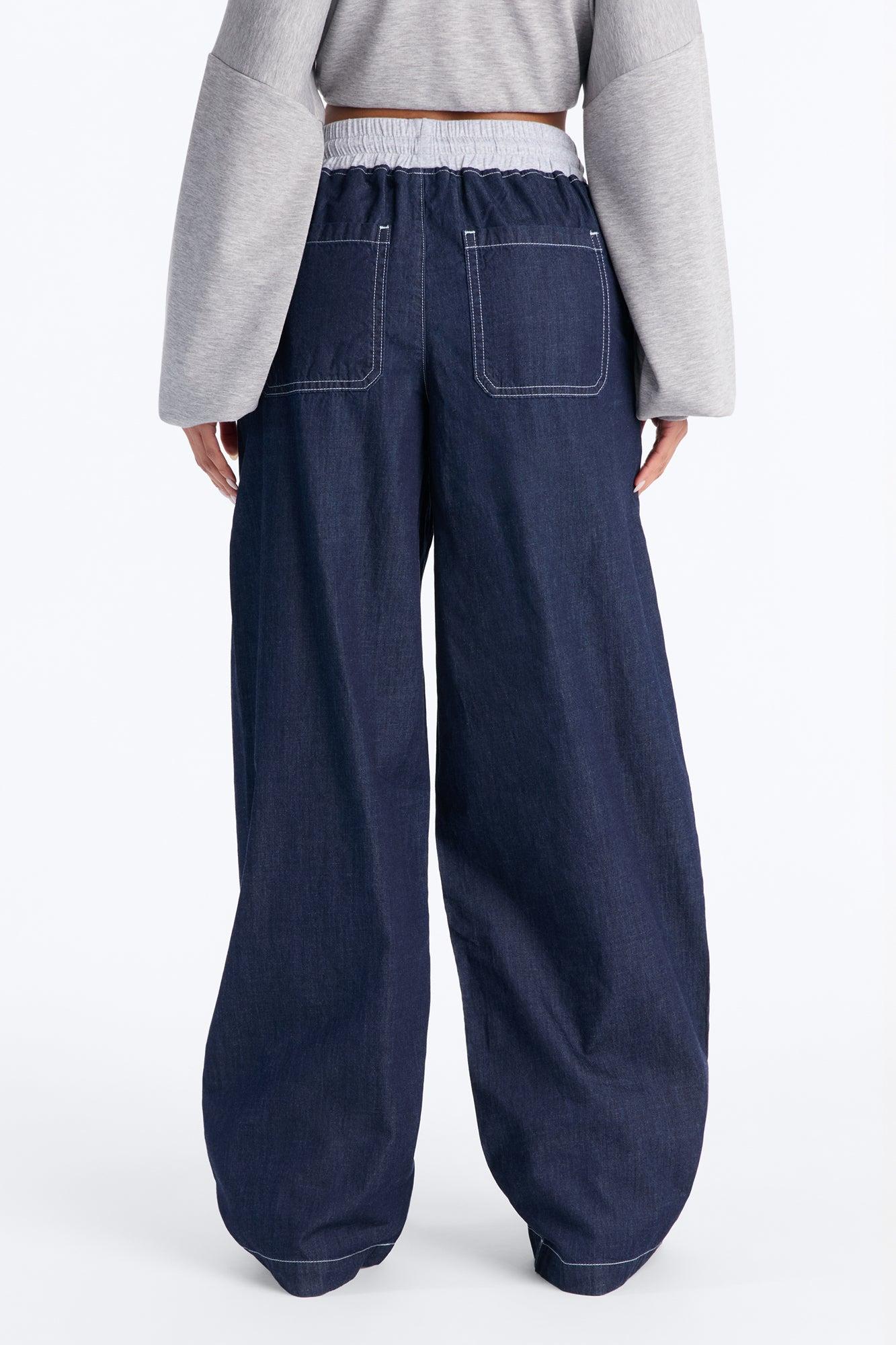 Maria Low Rise Drawstring Wide Leg Pant 33″ - Rinse Blue Wash Female Product Image