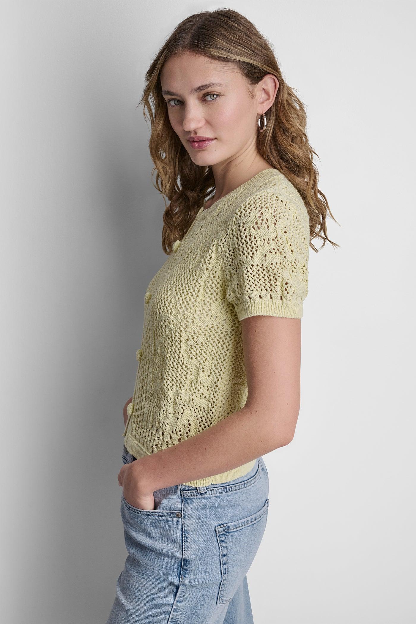 LACE STITCH BUTTON FRONT CARDIGAN Product Image