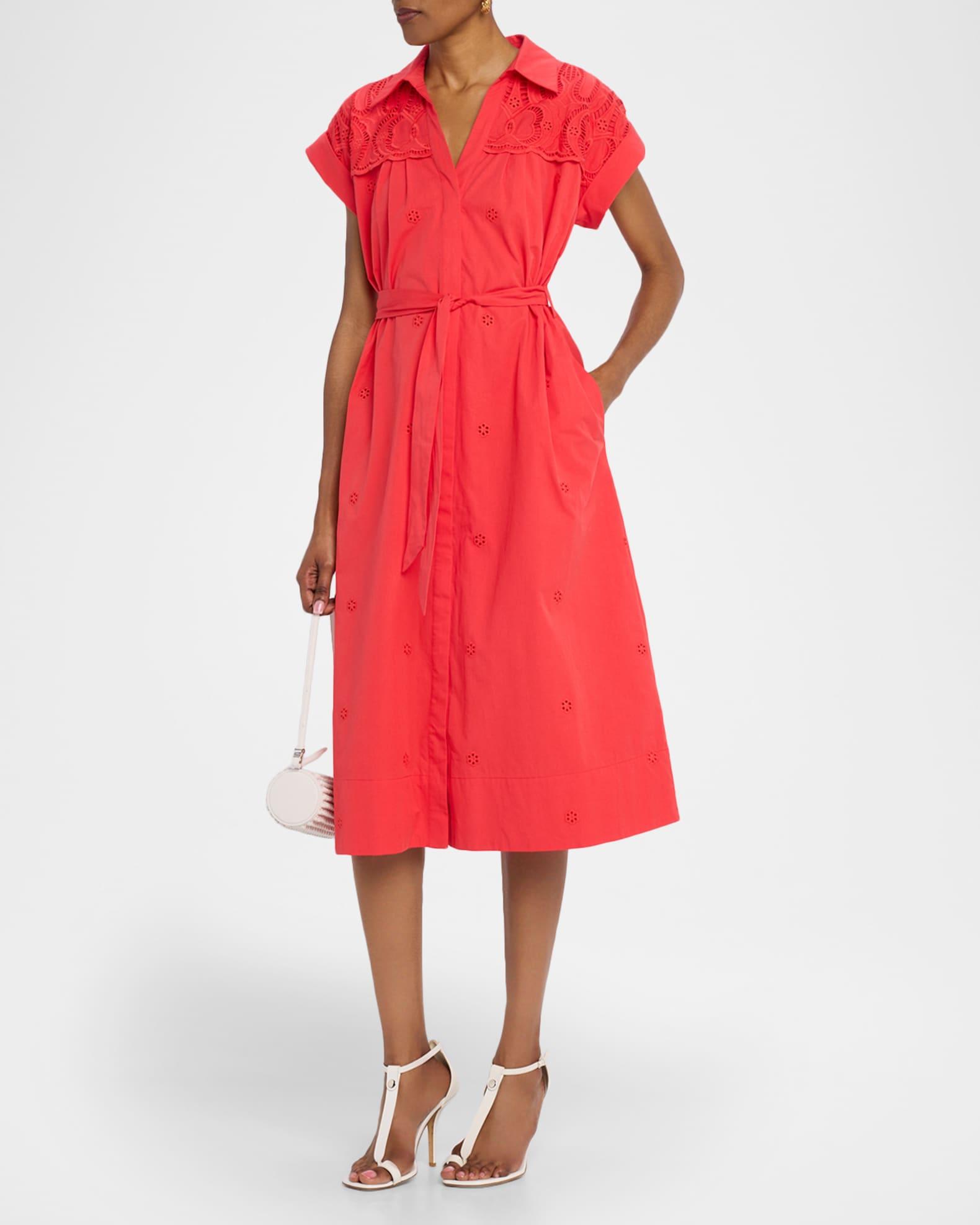The Freya Embroidered Cotton Midi Shirtdress Product Image