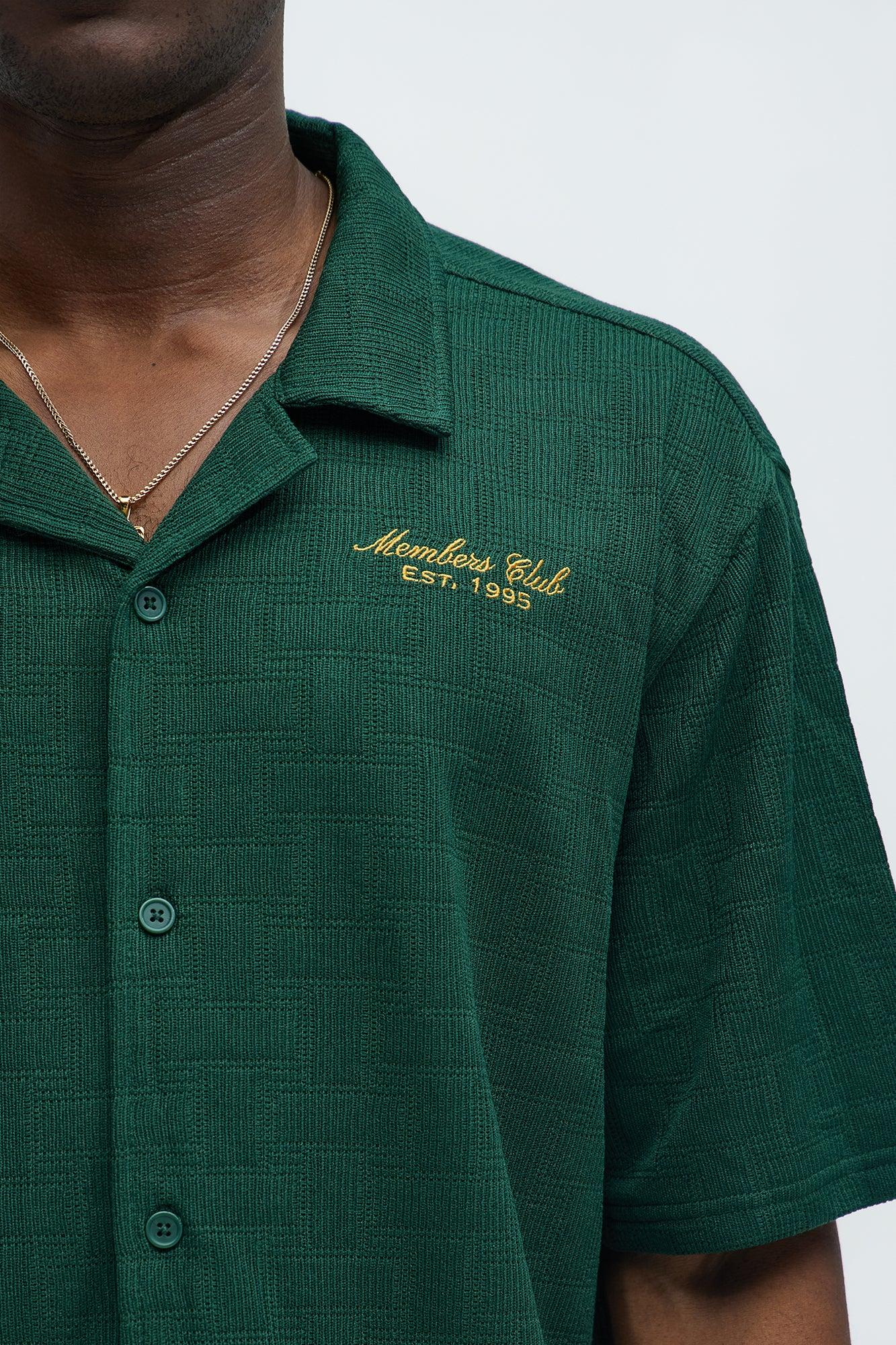 Vintage Short Sleeve Button Up Shirt - Hunter Green Product Image
