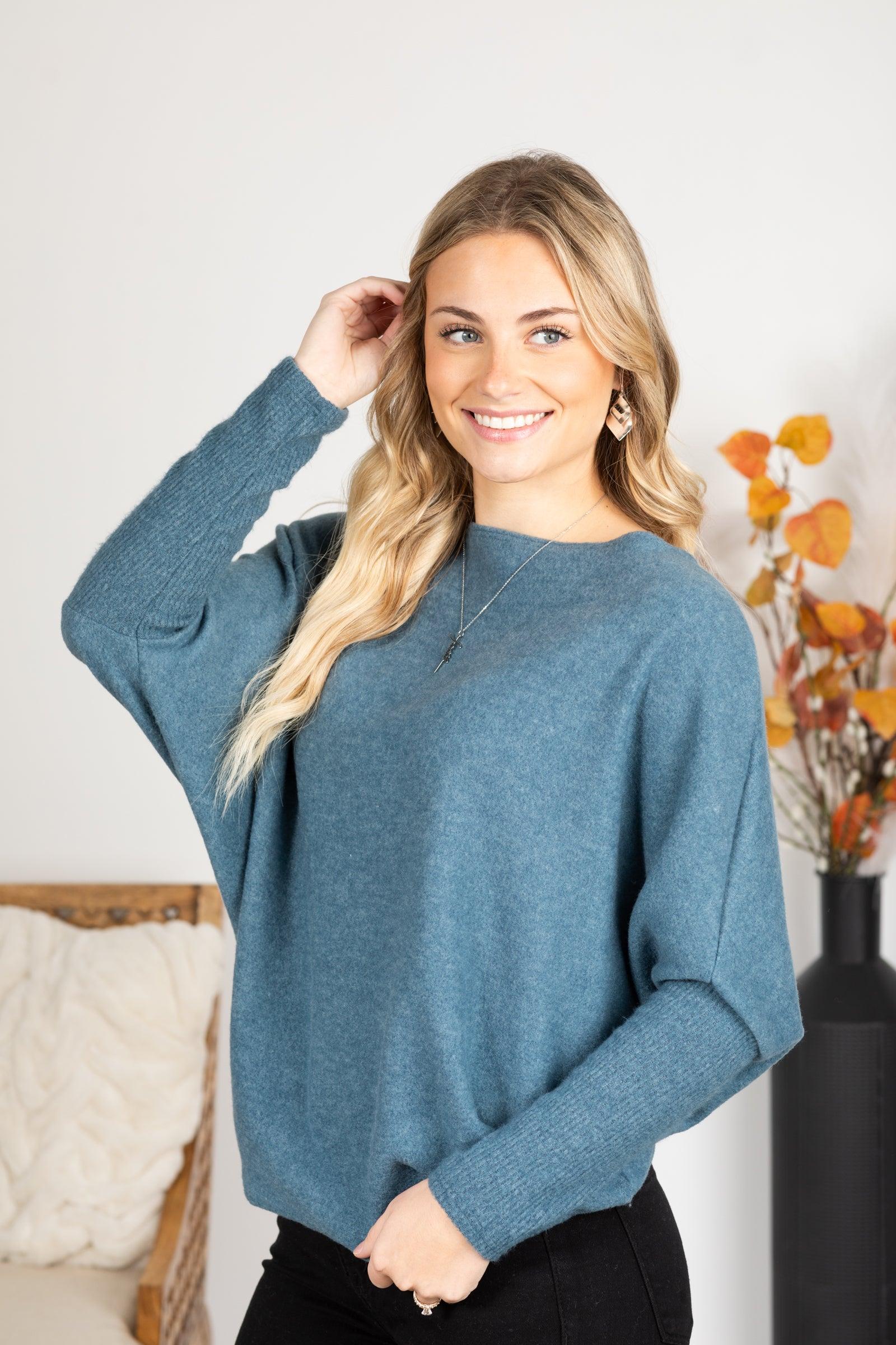 Soft Brushed Long Sleeve Dolman Knit Top Product Image