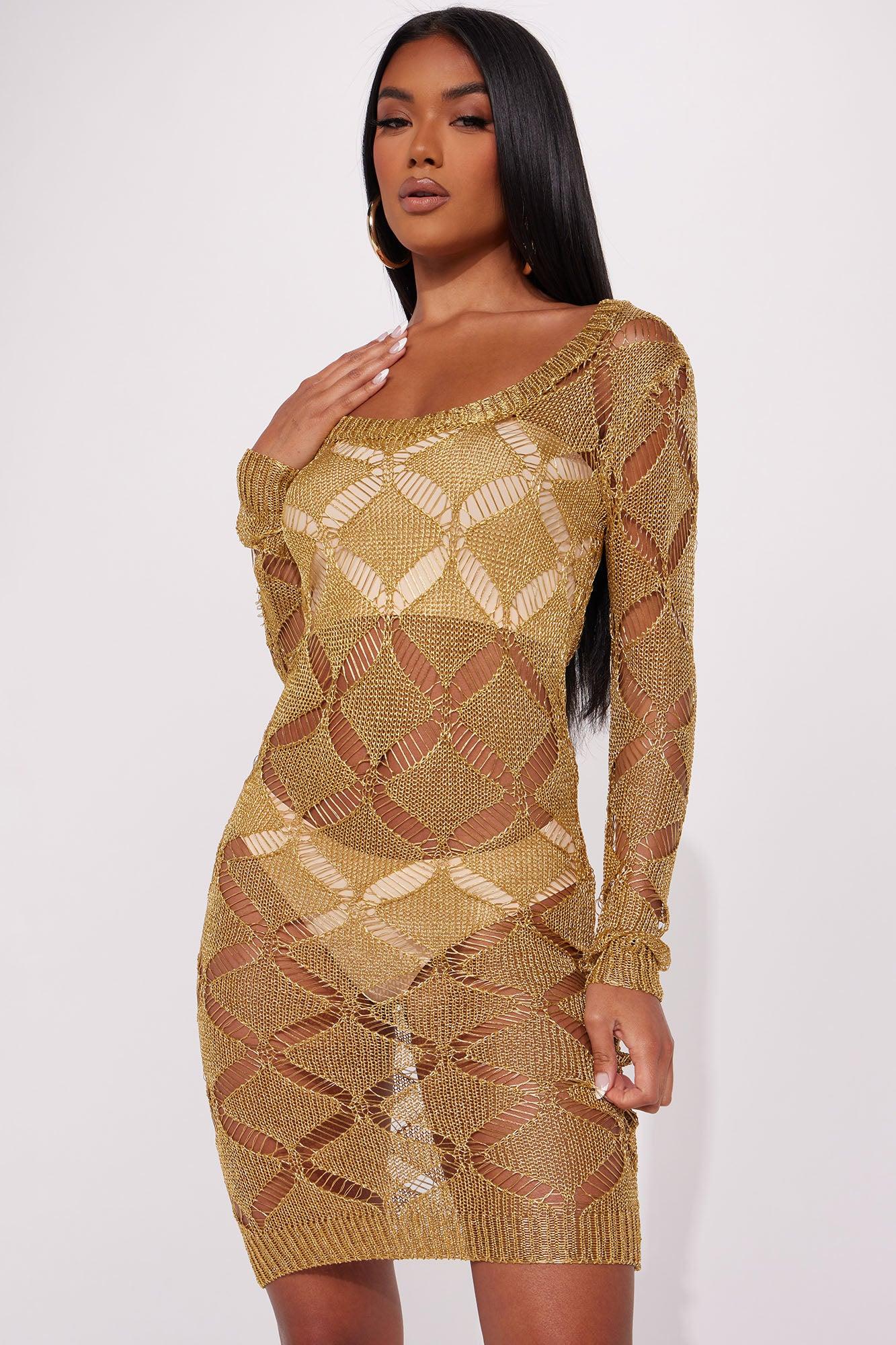 Wildflower Crochet Midi Dress - Gold Product Image