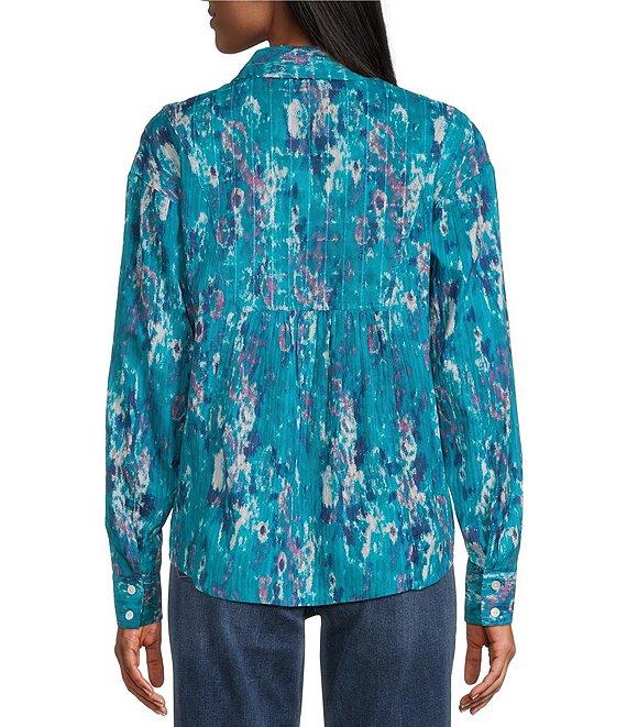 Westbound Tie-Dye Roll Tab Long Sleeve Point Collar Henley Top Product Image