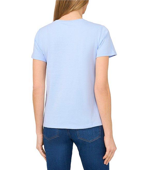 CeCe Knit Crew Neck Short Sleeve Gem Detailed Tee Product Image